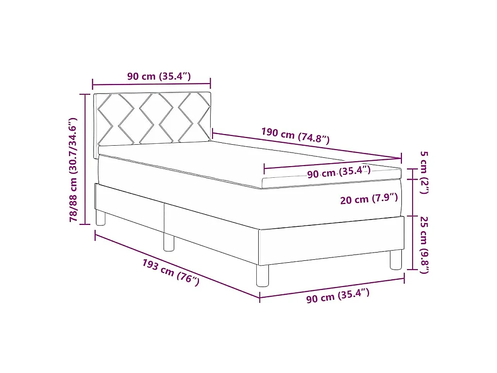 Boxspring bed met hoofdeinde Donkergrijs 90 x 190 cm Stof