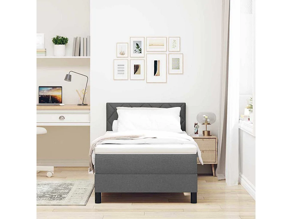 Boxspring bed met hoofdeinde Donkergrijs 90 x 190 cm Stof