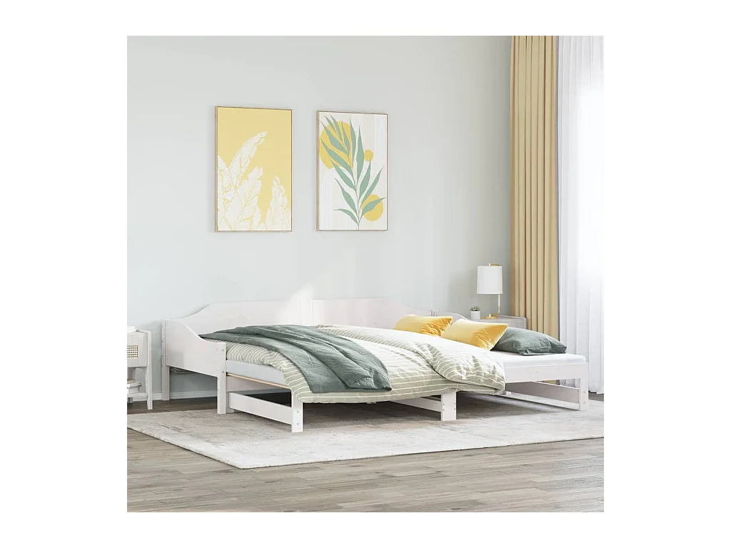 Divano Letto con Letto Estraibile Bianco 90x200cm Massello Pino