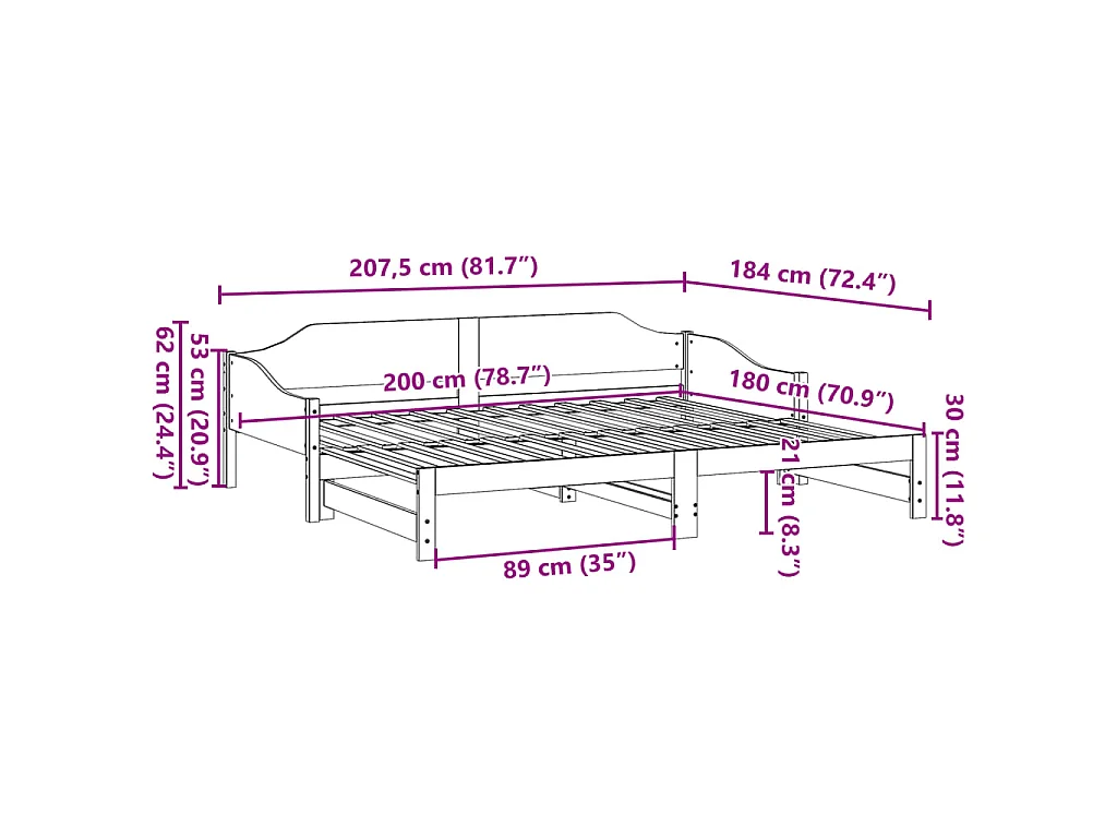 Divano Letto con Letto Estraibile Bianco 90x200cm Massello Pino