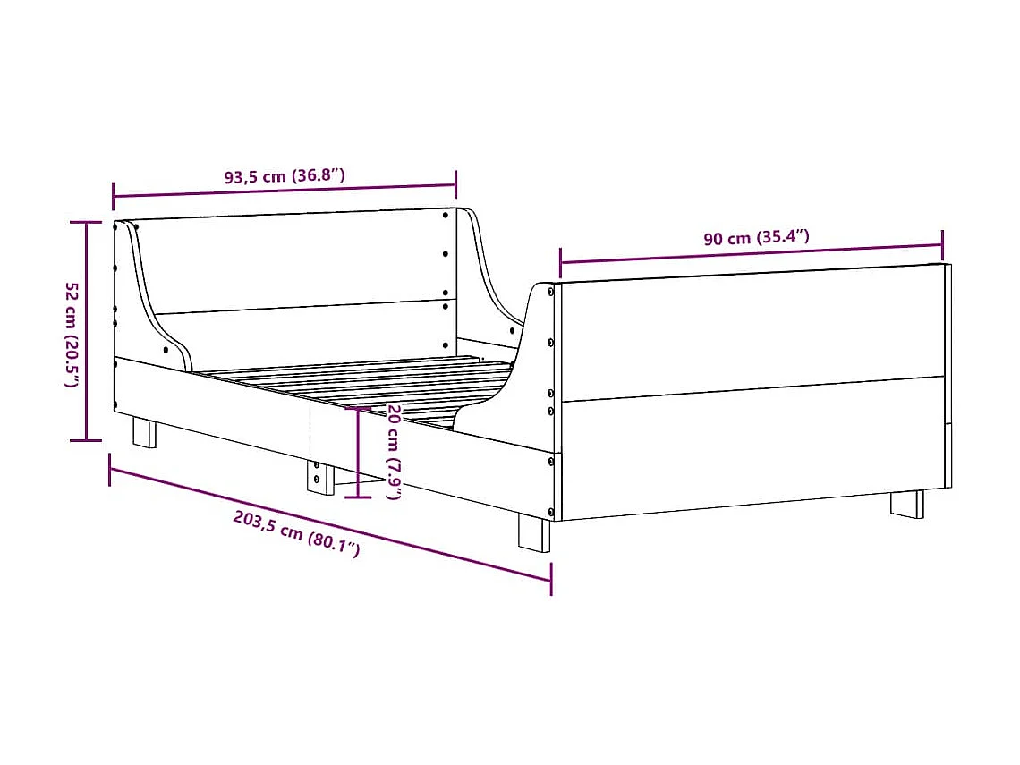 Letto senza Materasso Bianco 90x200 cm Legno Massello di Pino