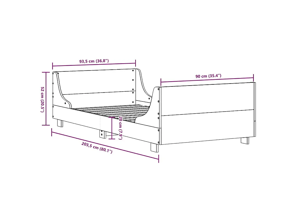 Bedframe zonder matras massief grenenhout wit 90x200 cm