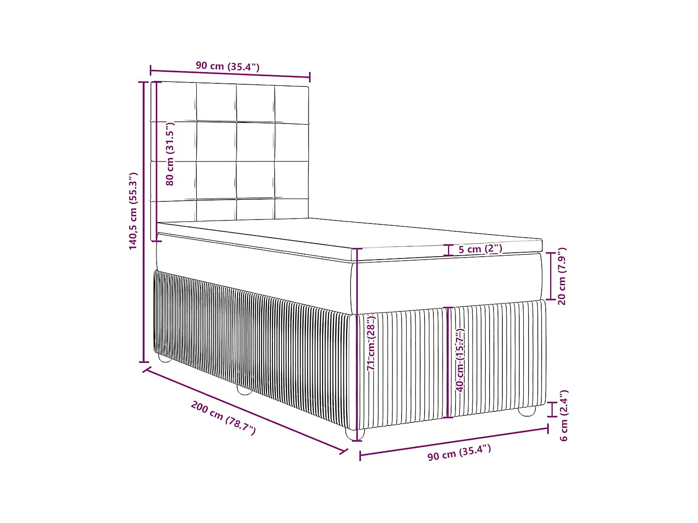 Sommier à lattes de lit avec matelas Gris clair 90x200 cm Tissu