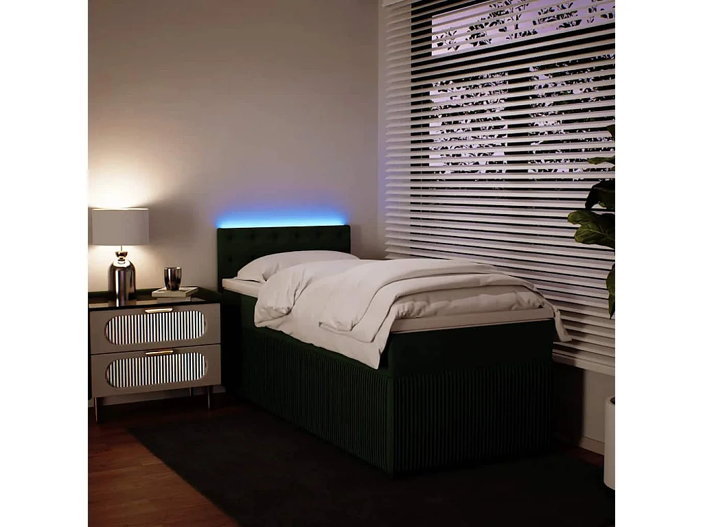 Cama box spring con colchón terciopelo verde oscuro 90x190 cm