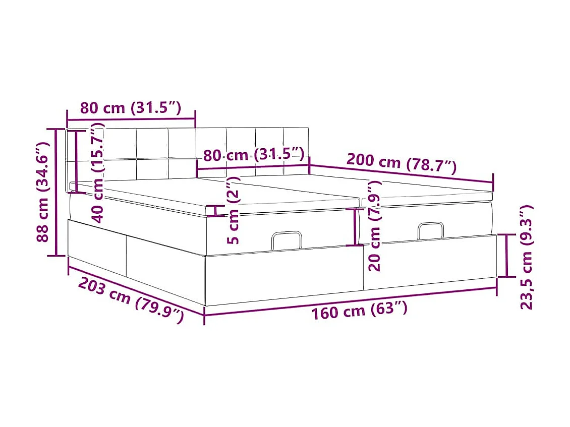 Ottoman bed met matrassen 160x200cm stof donkergrijs