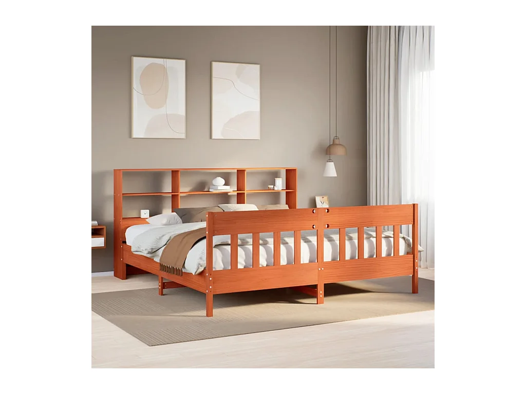 Cadre de lit sans matelas cire marron 180x200cm bois pin massif