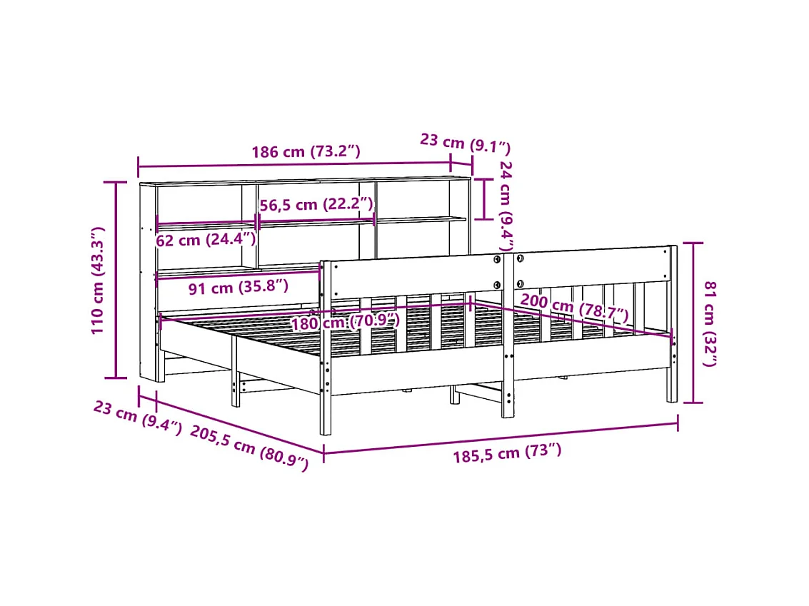 Cadre de lit sans matelas cire marron 180x200cm bois pin massif