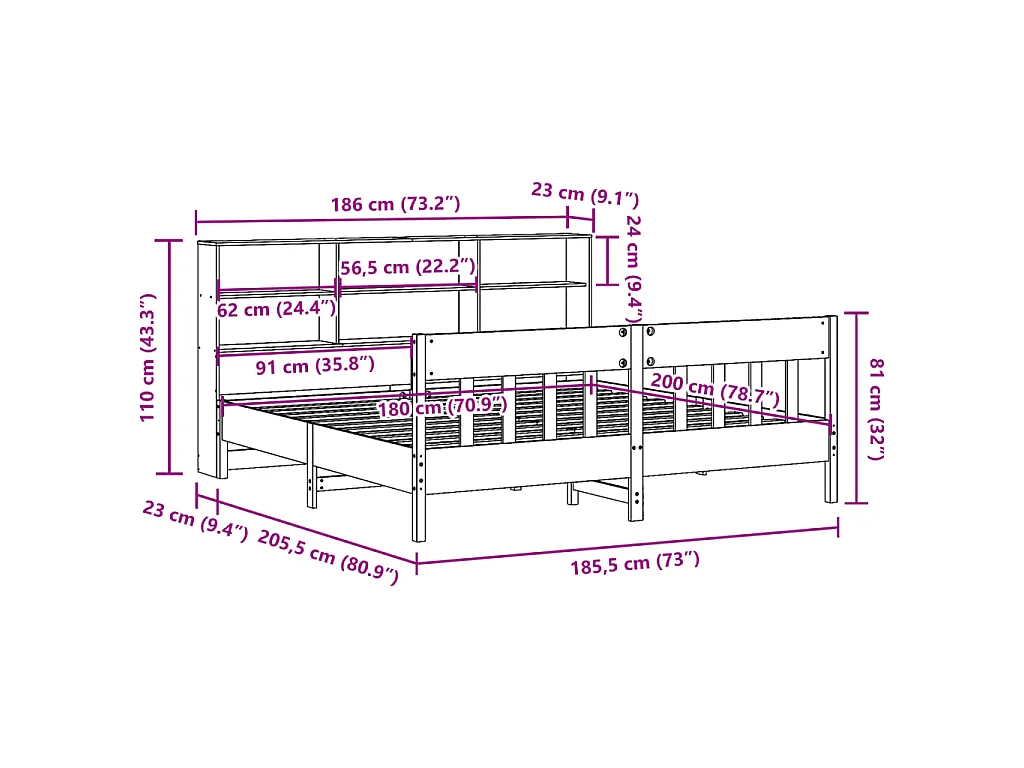 Cadre de lit sans matelas cire marron 180x200cm bois pin massif