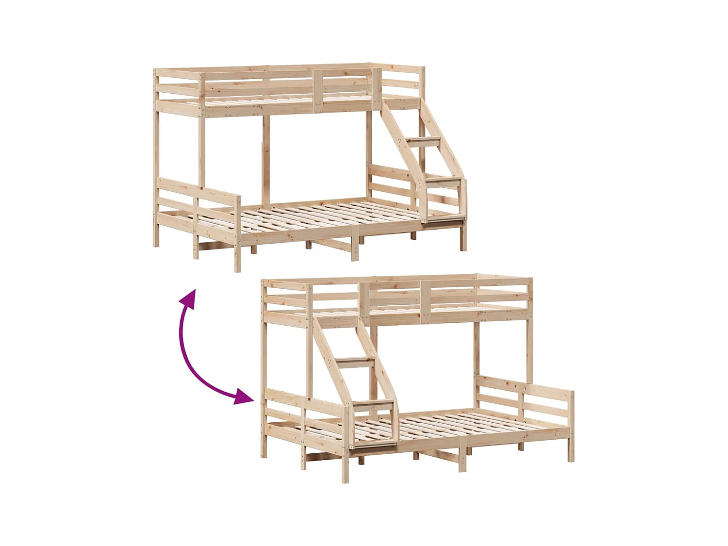 Letto a Castello 90x200/140x200 cm in Legno Massello di Pino