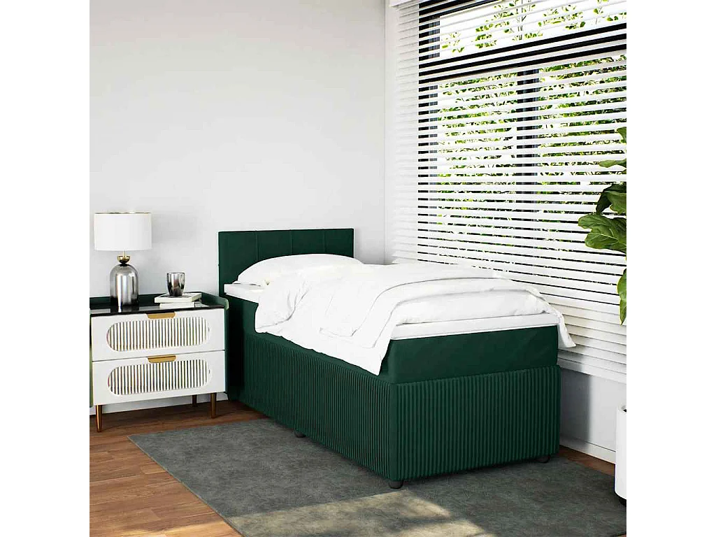 Sommier à lattes de lit avec matelas Vert foncé 90x190 cm