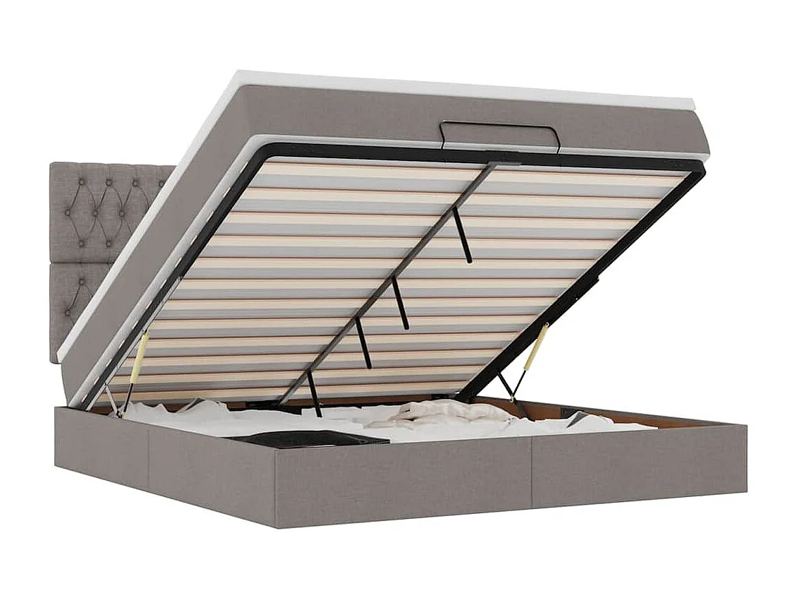 Ottoman-Bett mit Matratze & LEDs Taupe 160x200 cm Stoff