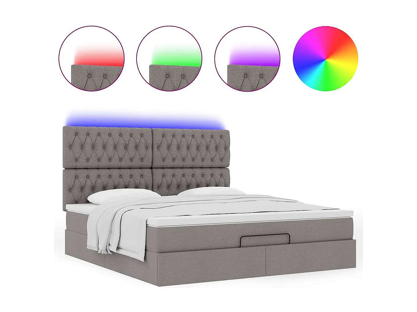 Ottoman-Bett mit Matratze & LEDs Taupe 160x200 cm Stoff