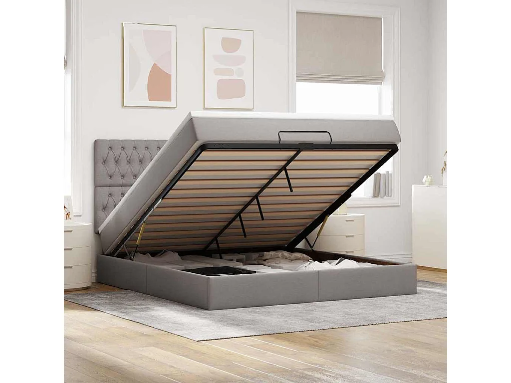 Ottoman bed met matras en LED's 160x200cm stof taupe