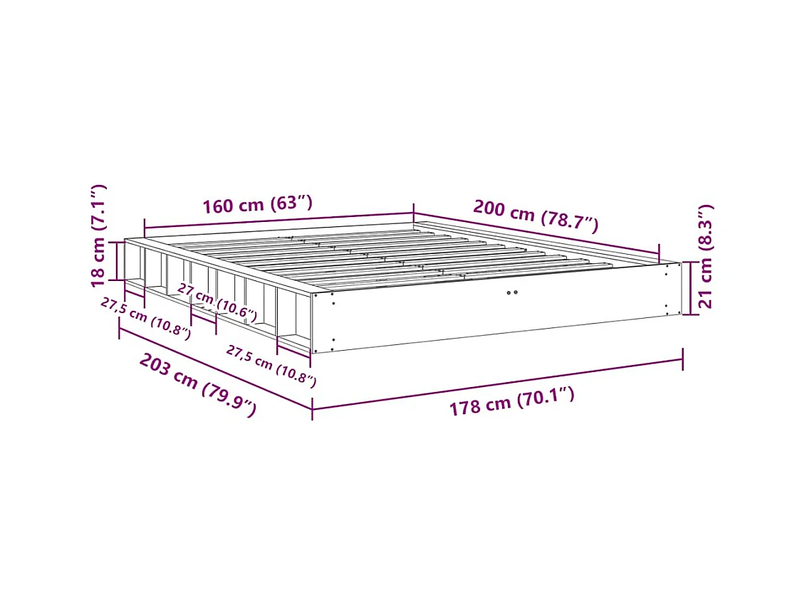 Cadre de lit sans matelas 160x200 cm bois massif de chêne