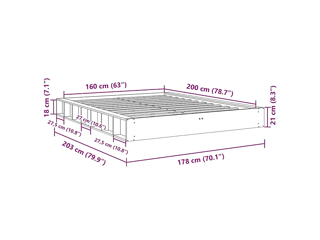 Cadre de lit sans matelas 160x200 cm bois massif de chêne