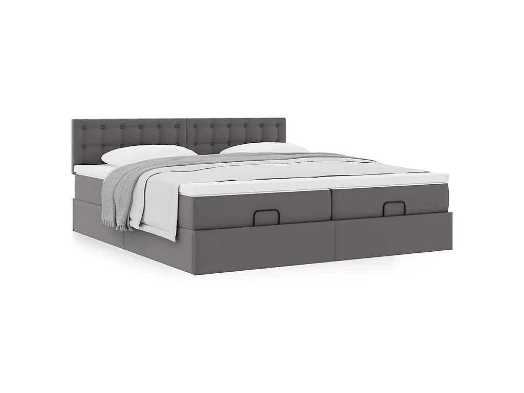 Struttura Letto Pouf con Materassi Grigio 180x200 cm Similpelle