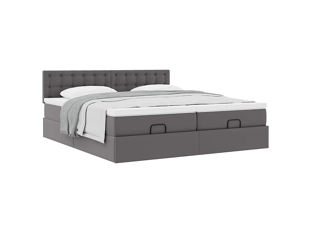 Struttura Letto Pouf con Materassi Grigio 180x200 cm Similpelle