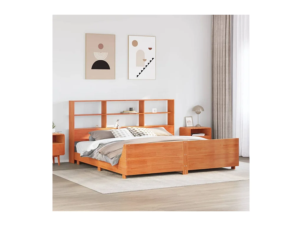 Cadre de lit sans matelas cire marron 180x200cm bois pin massif