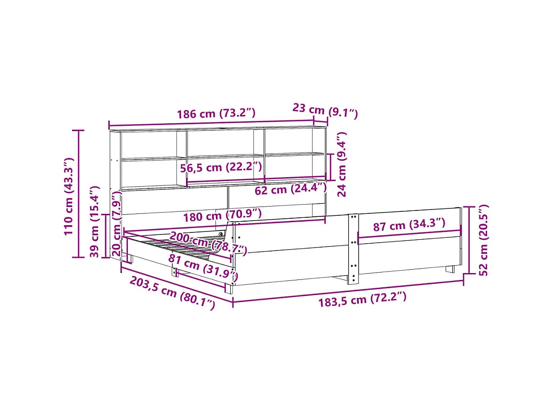 Cadre de lit sans matelas cire marron 180x200cm bois pin massif