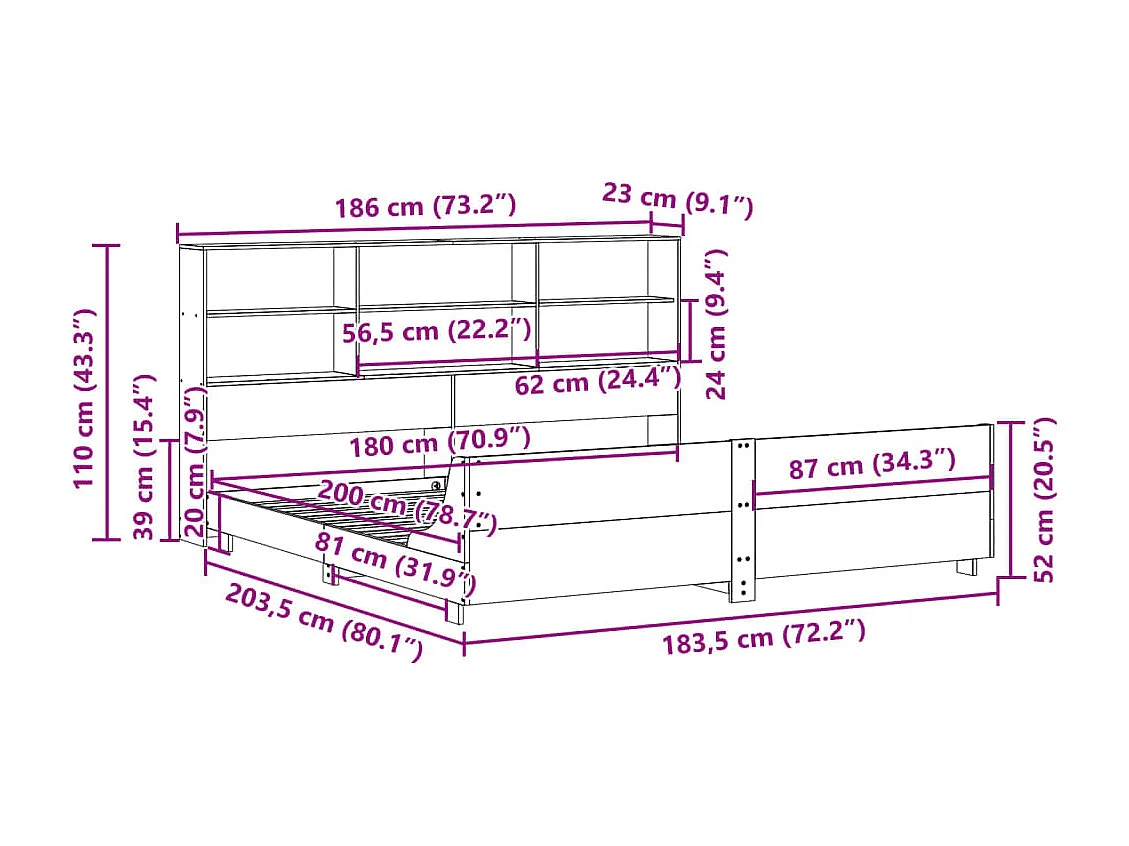 Cama sin colchón madera maciza de pino marrón cera 180x200 cm