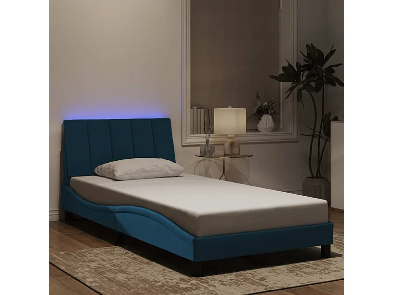 Estrutura de cama com LED sem colchão Hanko 100x200 cm veludo azul