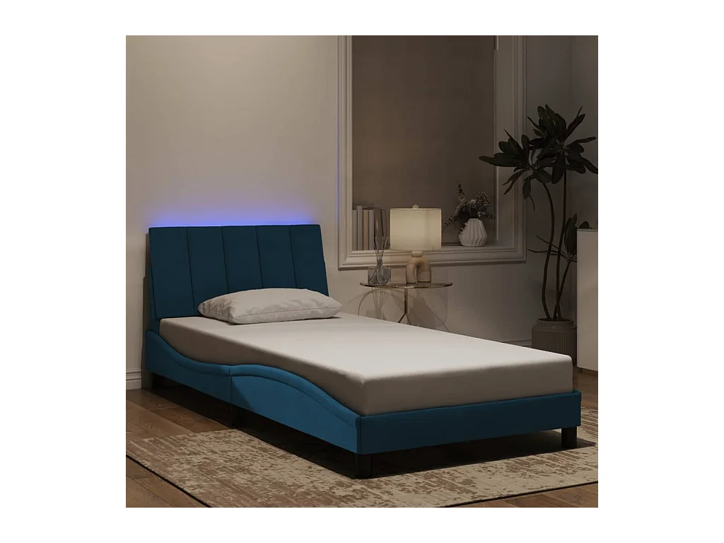 Cadre de lit avec LED sans matelas Hanko bleu 100x200 cm velours