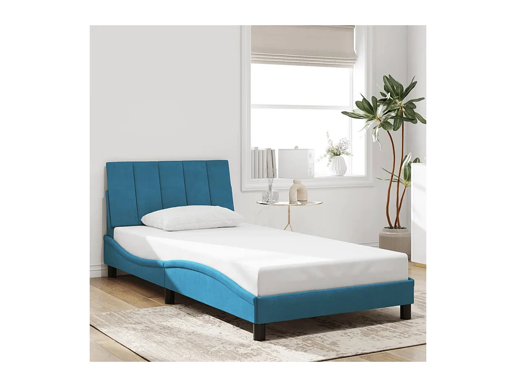 Bettgestell mit LED ohne Matratze "Hanko" Blau 100x200 cm Samt