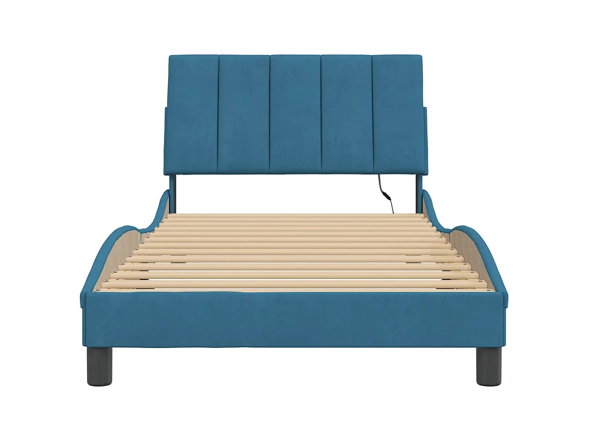 Bettgestell mit LED ohne Matratze "Hanko" Blau 100x200 cm Samt
