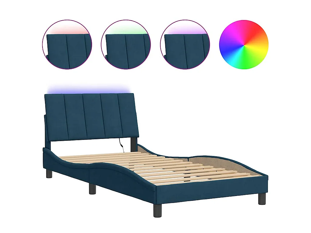 Bedframe met LED zonder matras "Hanko"  fluweel blauw 100x200 cm