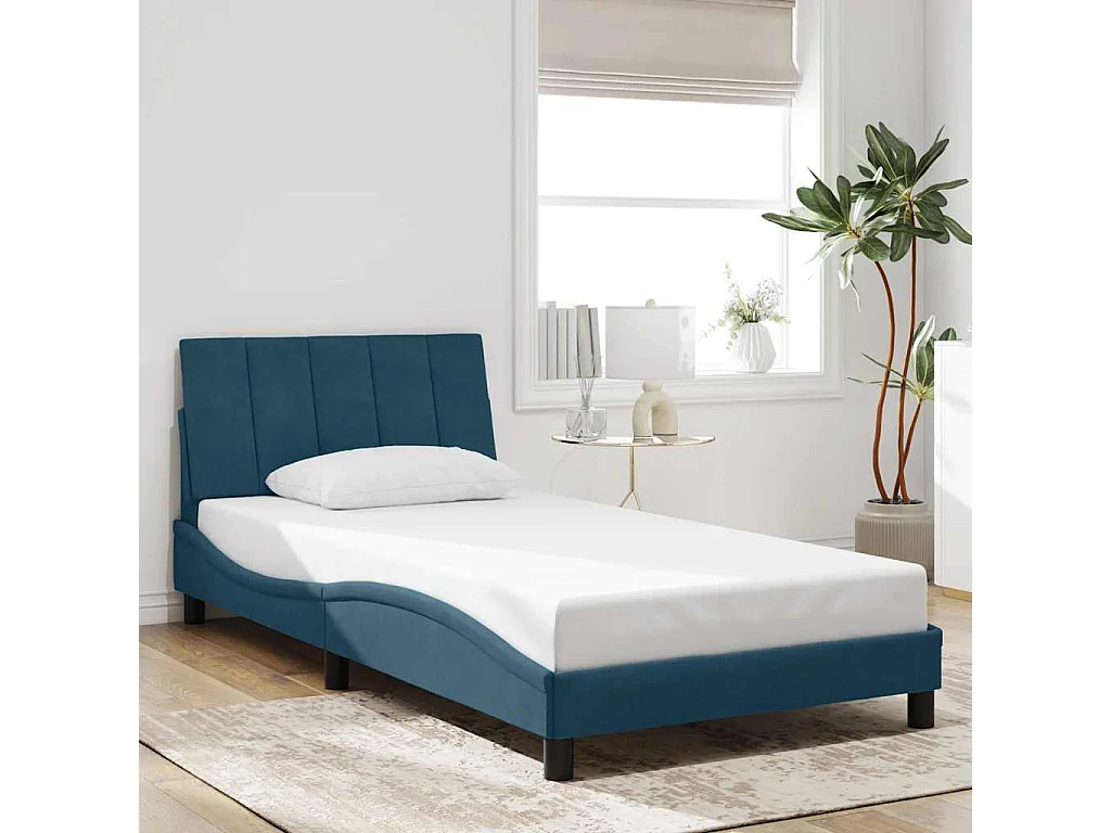 Bedframe met LED zonder matras "Hanko"  fluweel blauw 100x200 cm