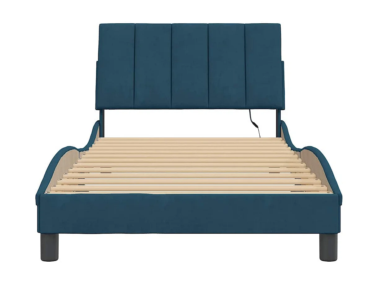 Bedframe met LED zonder matras "Hanko"  fluweel blauw 100x200 cm