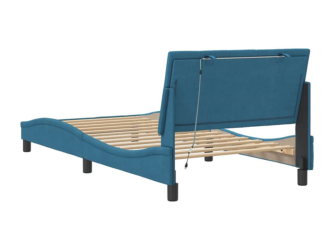 Bedframe met LED zonder matras "Hanko"  fluweel blauw 100x200 cm