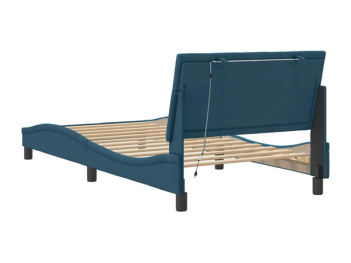 Bedframe met LED zonder matras "Hanko"  fluweel blauw 100x200 cm