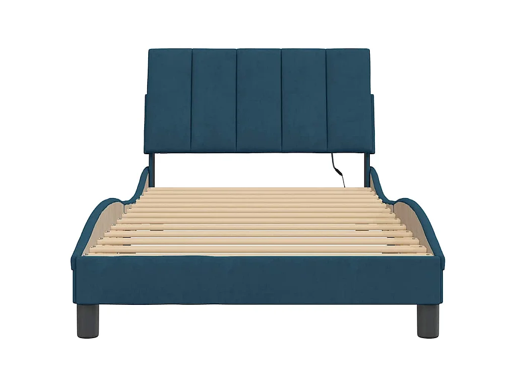 Bedframe met LED zonder matras "Hanko" fluweel blauw 100x200 cm