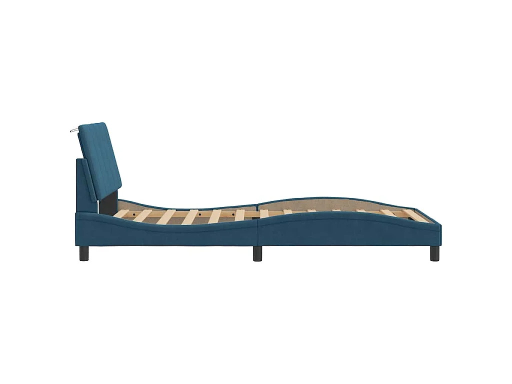 Bedframe met LED zonder matras "Hanko" fluweel blauw 100x200 cm