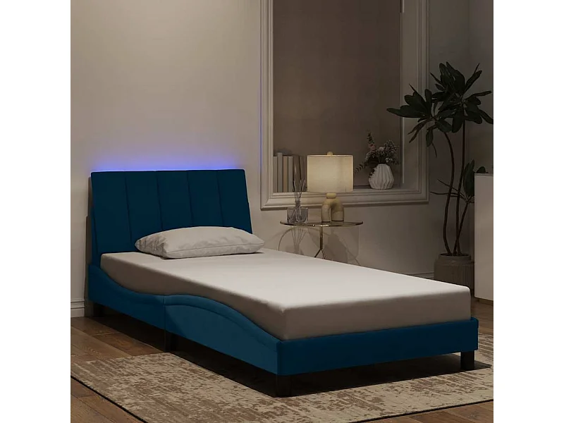 Estructura de cama con LED sin colchón Hanko terciopelo azul 100x200 cm