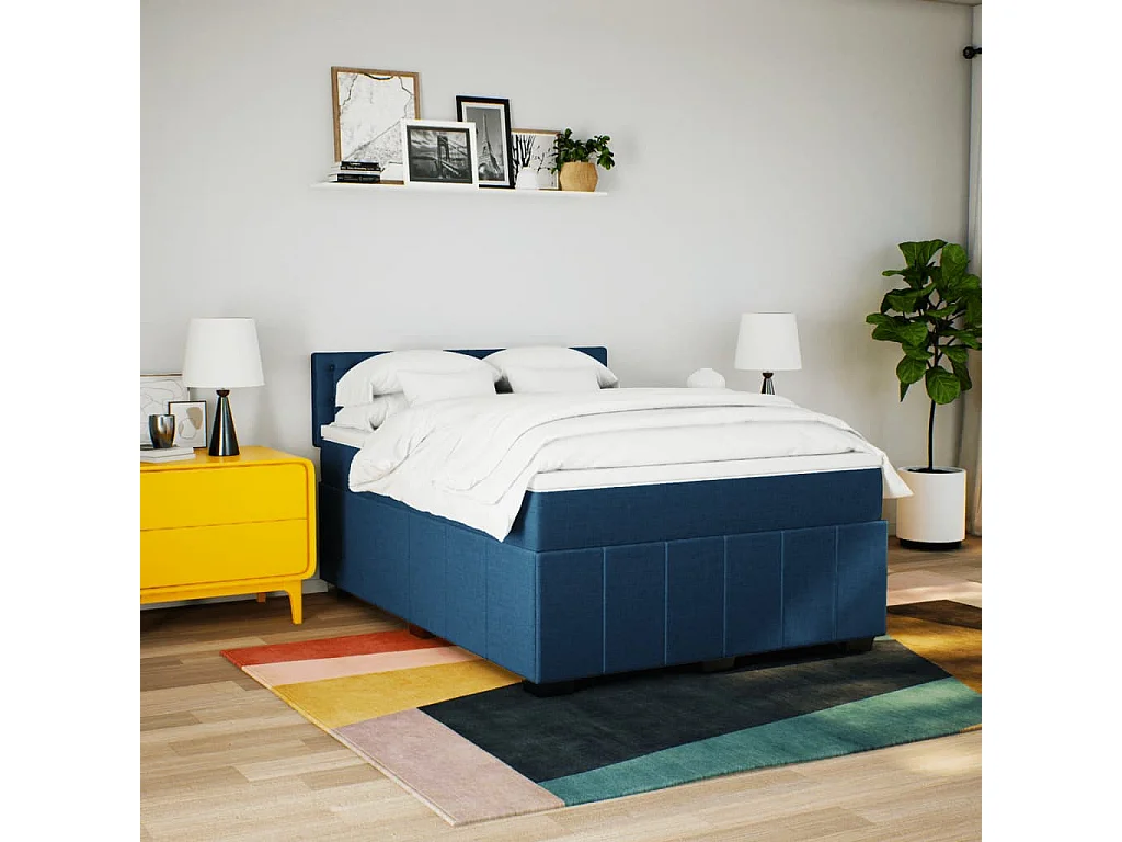 Cama com molas/colchão 160x200 cm tecido azul