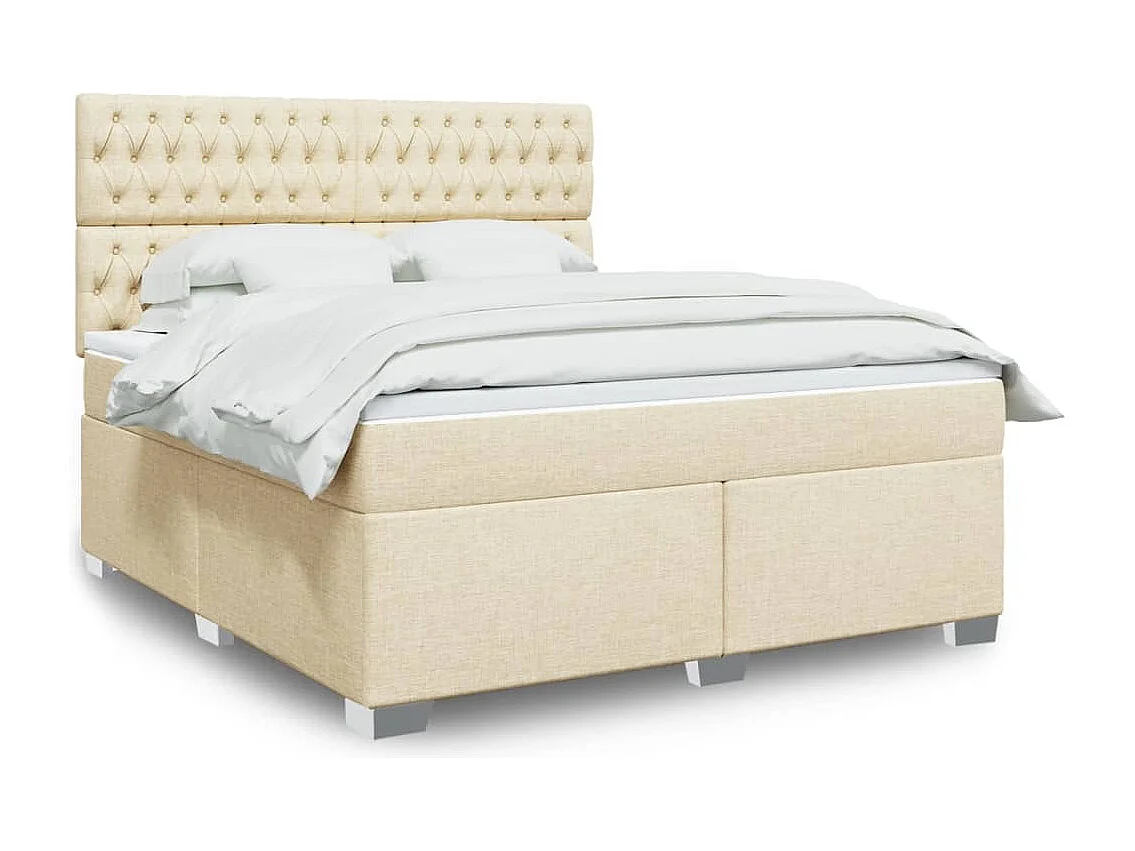 Cama box spring con colchón tela color crema 180x200 cm