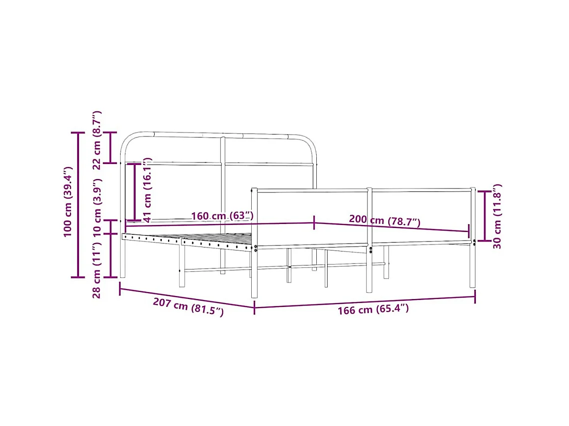 Cadre de lit en métal sans matelas chêne fumé 160x200 cm