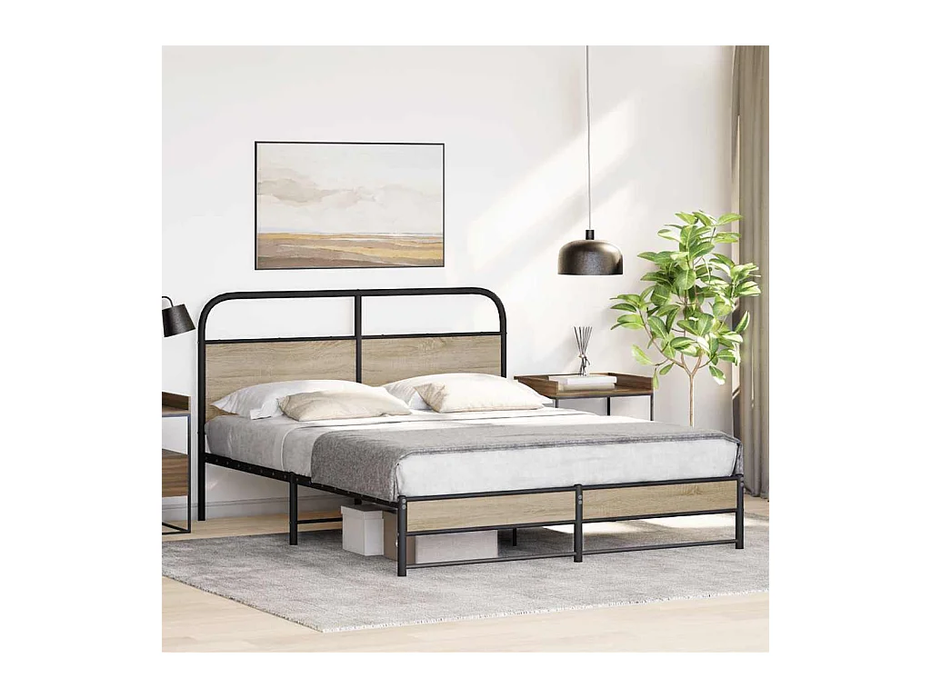 Cadre de lit en métal sans matelas chêne fumé 160x200 cm