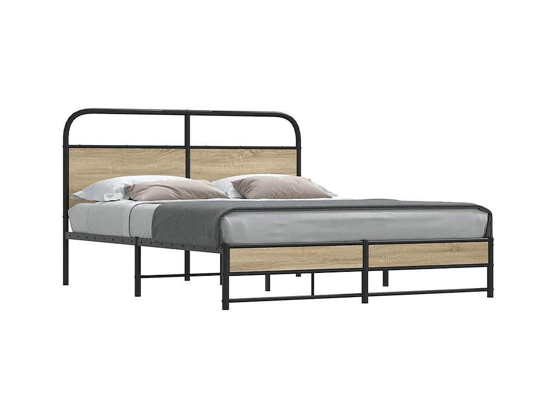 Cadre de lit en métal sans matelas chêne fumé 160x200 cm