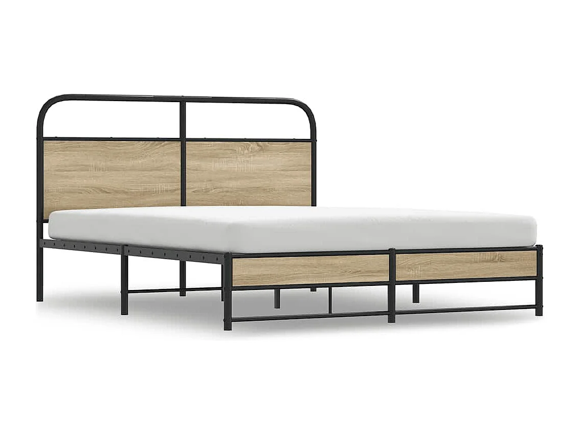 Cadre de lit en métal sans matelas chêne fumé 160x200 cm