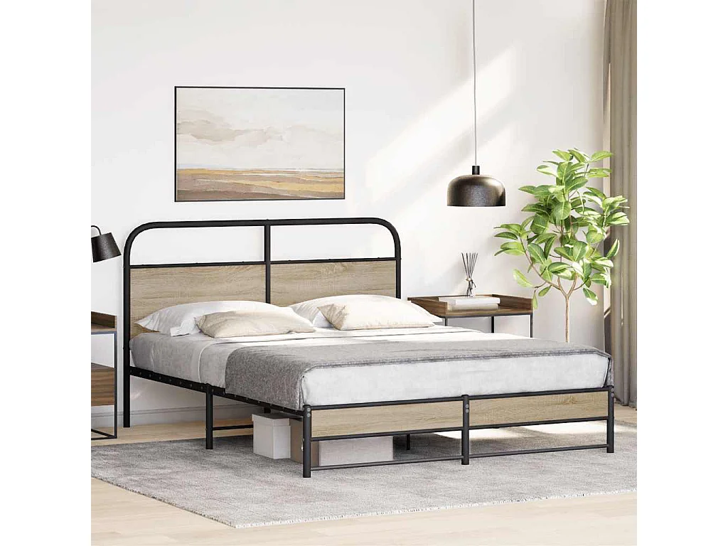 Cadre de lit en métal sans matelas chêne fumé 160x200 cm