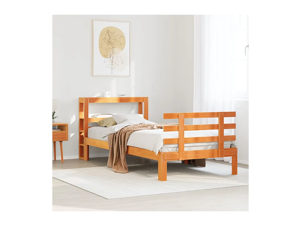 Cadre de lit et tête de lit sans matelas cire marron 100x200 cm