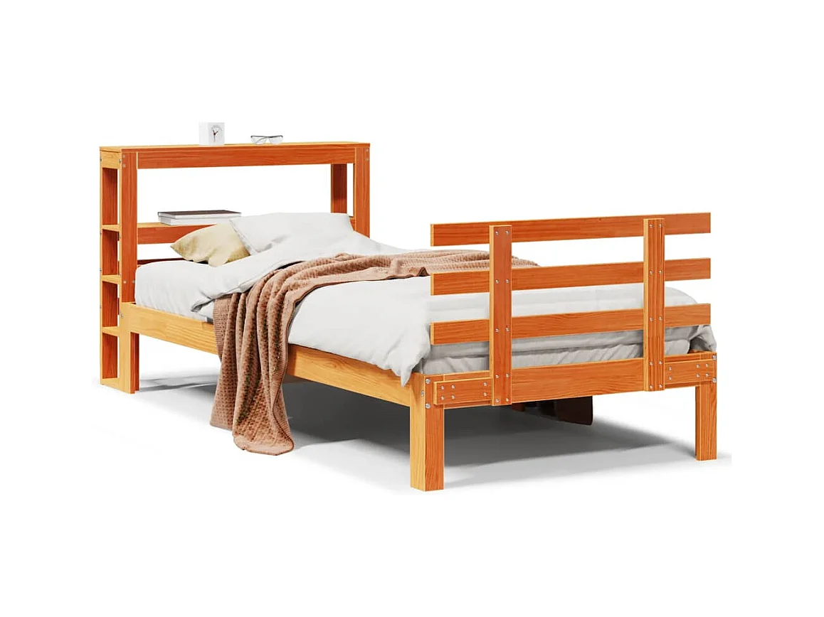 Cadre de lit et tête de lit sans matelas cire marron 100x200 cm