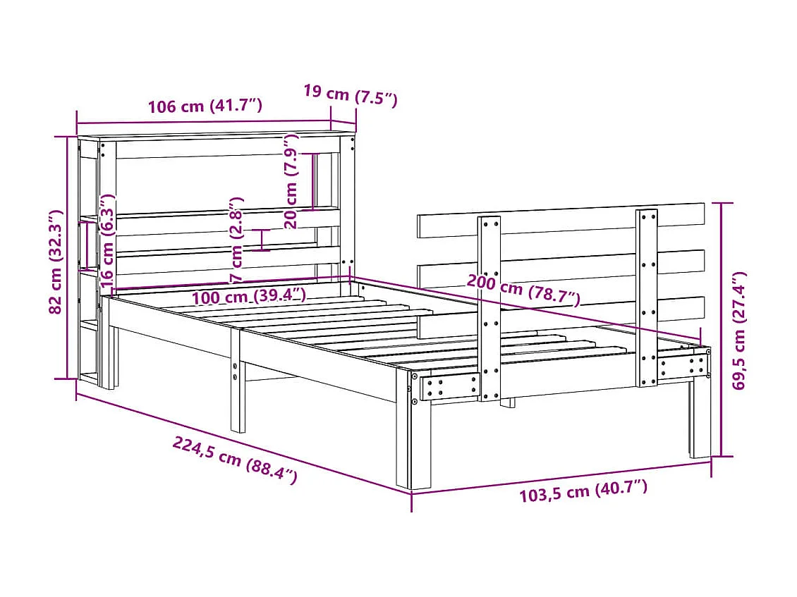 Bettgestell mit Kopfteil ohne Matratze Wachsbraun 100x200 cm