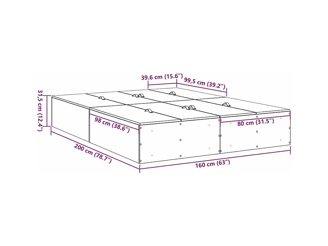 Cadre de lit Chêne fumé 160 x 200 cm Bois d'ingénierie
