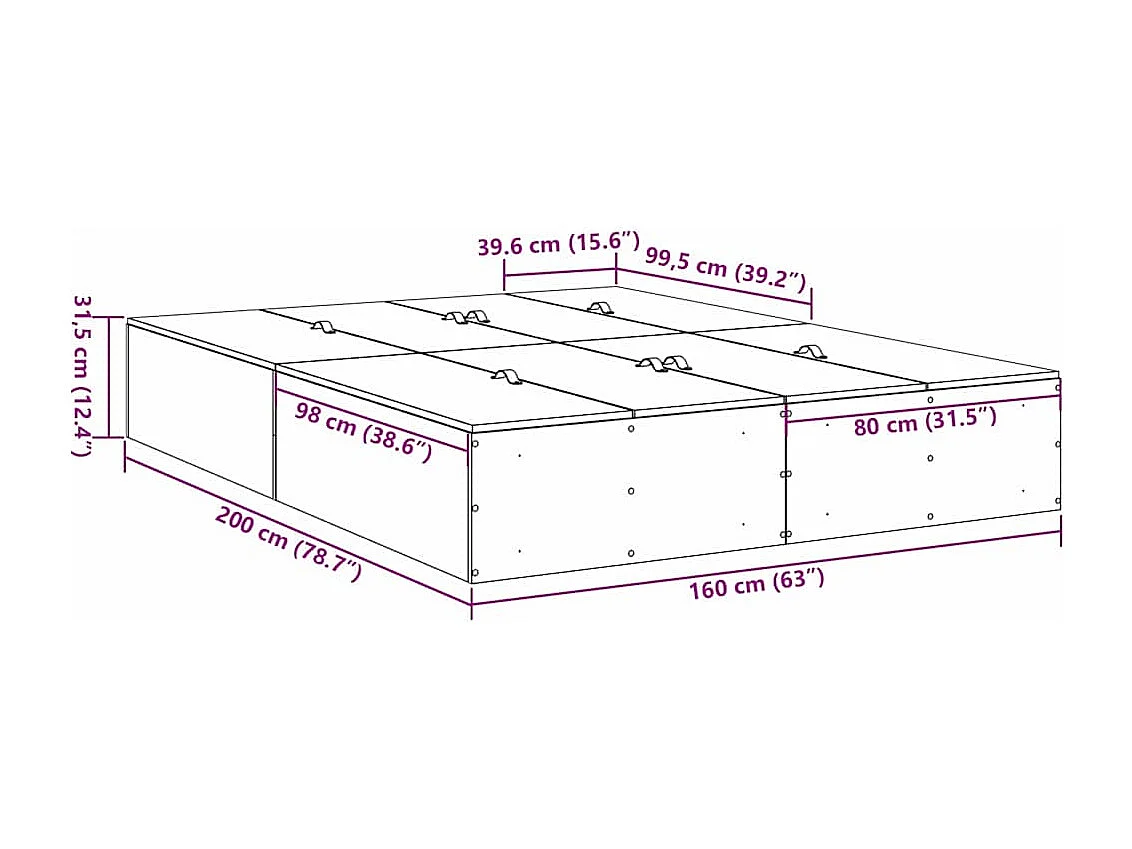 Cama con almacenamiento Roble ahumado 160 x 200 cm