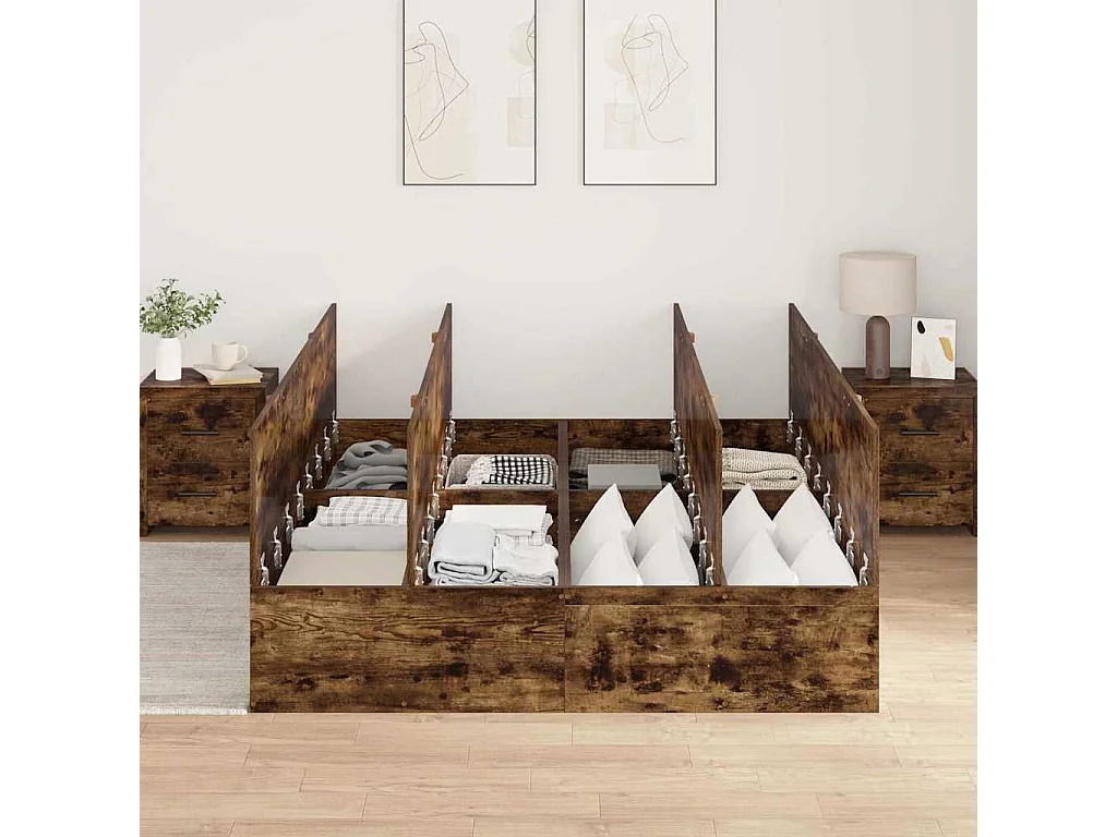 Cama con almacenamiento Roble ahumado 160 x 200 cm