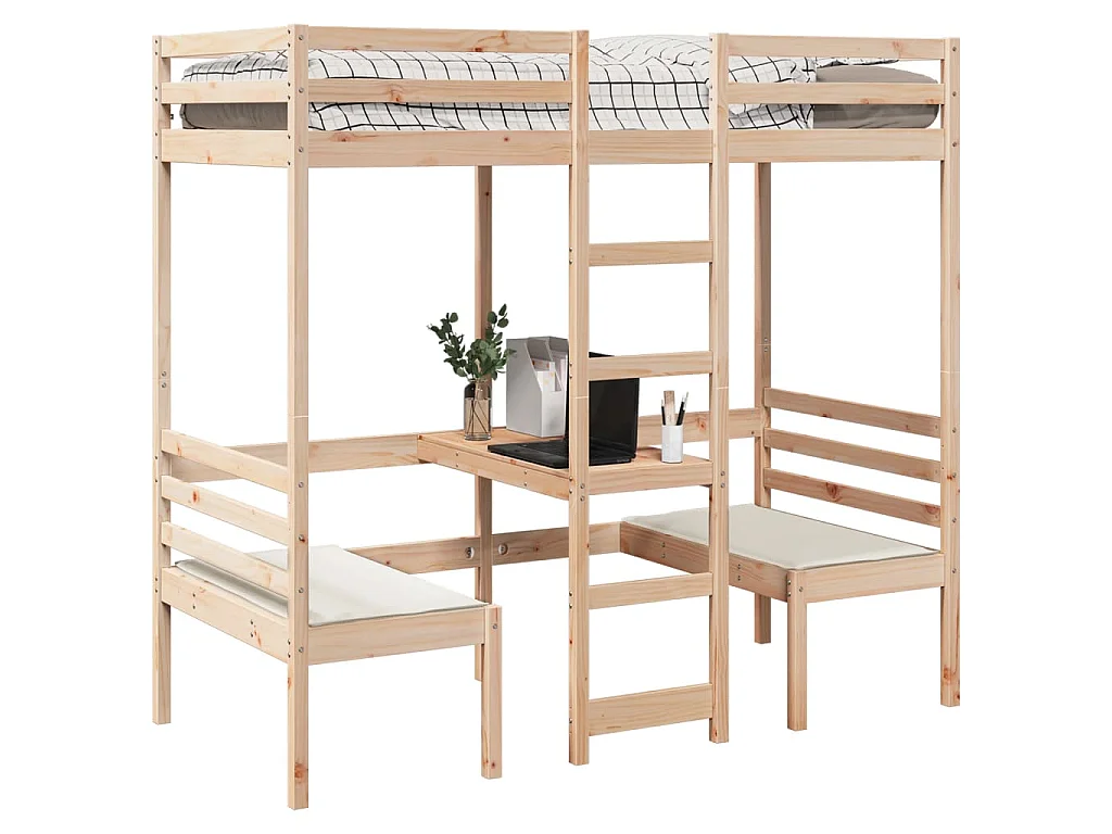 Lit mezzanine avec bureau et chaises 90x200 cm pin massif